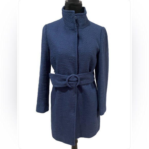J. McLaughlin Jackets & Blazers - J. McLaughlin Textured Navy Blue Belted Car Coat Arden size XS